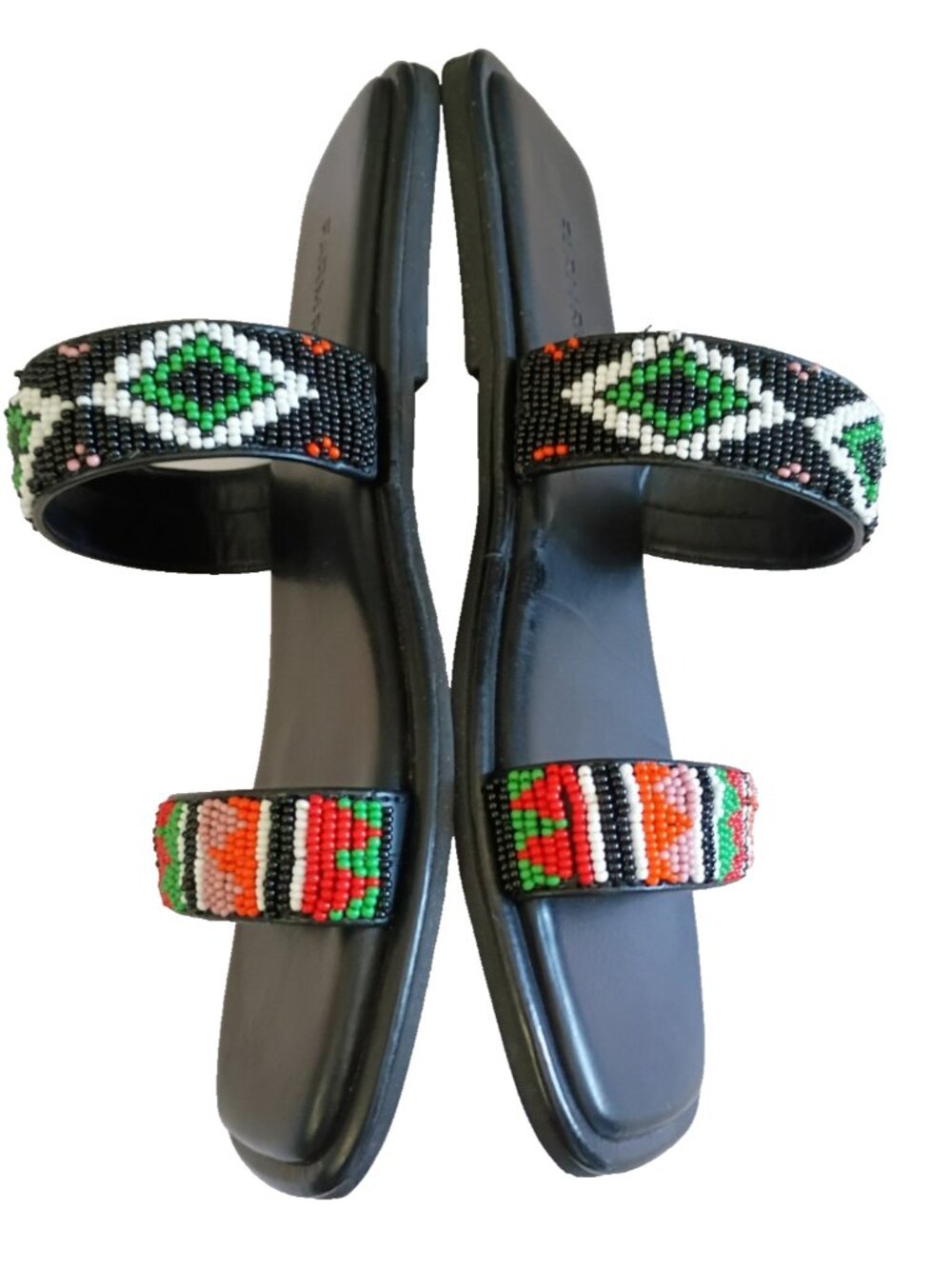 FARM RIO Flats Women's Slides Beaded Square Toe Sandal in Black - Size 9 - Picture 2 of 8